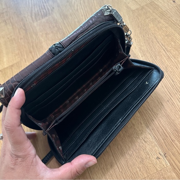 Brighton Black Brown Leather Crossbody Organizer Zip Around Wallet - Picture 7 of 15